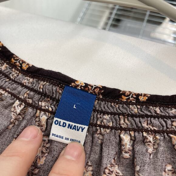 Old Navy Women’s Brown Floral Boho Peasant Midi Dress Size L Hippie‎ Festival - Picture 5 of 9